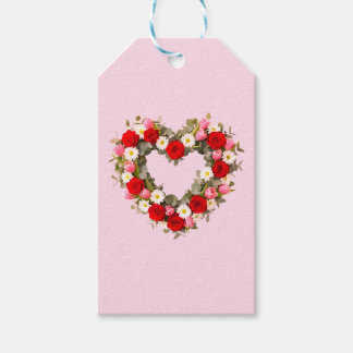 Heart Shaped Floral Wreath Roses Daisies Tulips Gift Tags