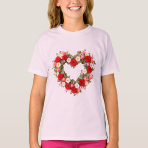 Heart Shaped Floral Wreath Roses Daisies Tulips T-Shirt