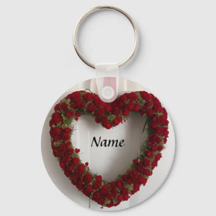 Heart-Shaped Floral Wreath with Red Roses Key Ring