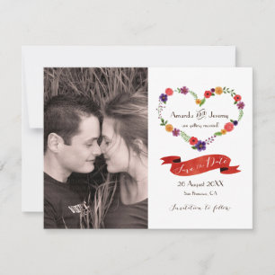 Heart-Shaped Flower Wreath Rustic Wedding Announcement