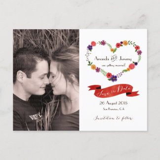 Heart-Shaped Flower Wreath Rustic Wedding Announcement Postcard