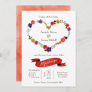 Heart-Shaped Flower Wreath Rustic Wedding Invitation