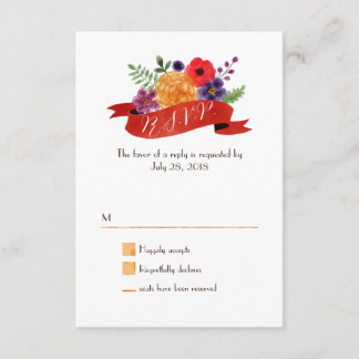 Heart-Shaped Flower Wreath Rustic Wedding RSVP Card