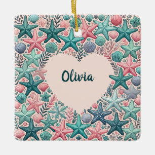  Heart-Shaped Frame with Colourful Starfish  Ceramic Ornament