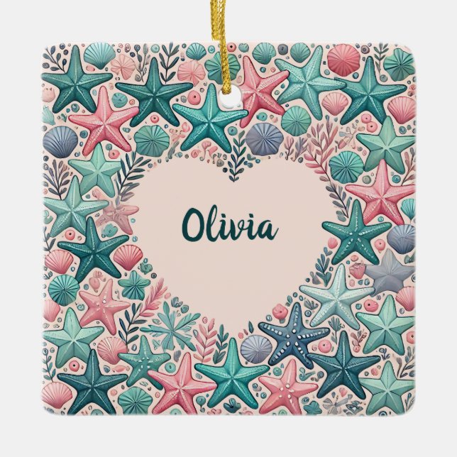  Heart-Shaped Frame with Colourful Starfish  Ceramic Ornament (Front)