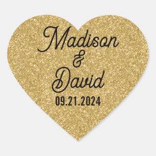 Heart Shaped Gold Glitter Wedding Sticker