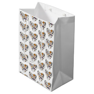 Heart Shaped Halloween Pattern White Halloween Medium Gift Bag