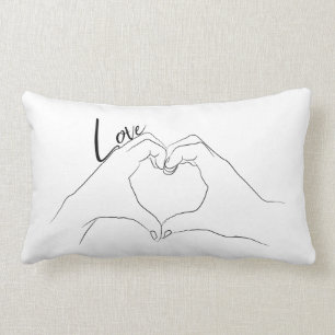 Heart Shaped Hands Minimal Line Art Cute Simple Lumbar Cushion