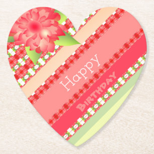 Heart Shaped Happy Birthday Paper Coaster