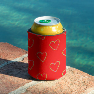 Heart shaped hearts on red can cooler