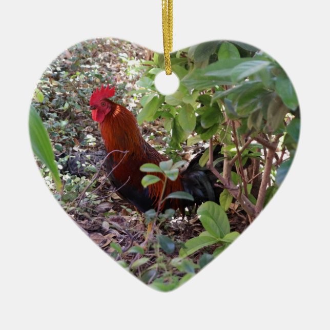 Heart-Shaped Hidden Rooster Holiday Ornament (Front)