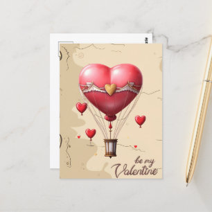 Heart-Shaped Hot Air Balloon Romantic Valentine's Postcard