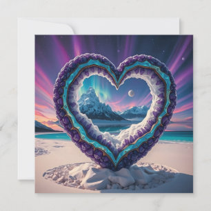 Heart-Shaped Ice Sculpture with Aurora Holiday Card