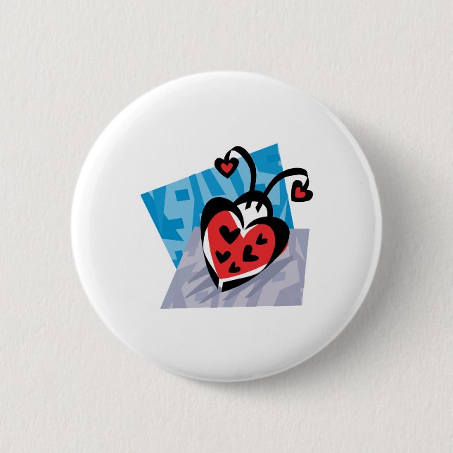heart shaped ladybug 6 cm round badge (Front)