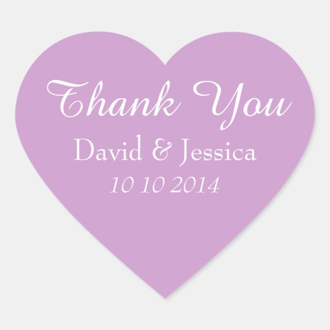 Heart shaped lavender wedding thank you stickers (Front)