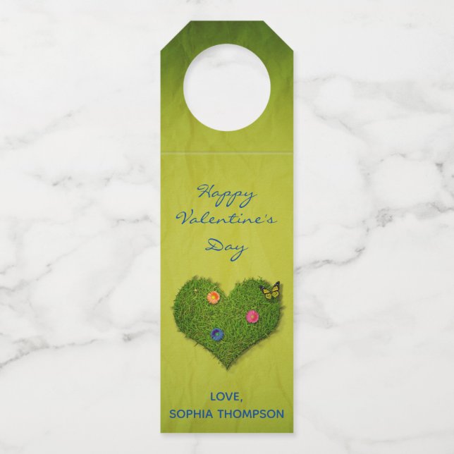 Heart-Shaped Lawn Flowers Butterfly Bottle Tag (Front)