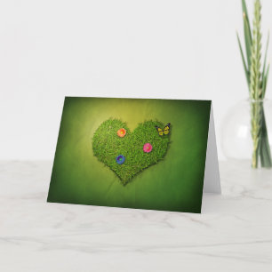 Heart-Shaped Lawn Flowers Butterfly Card