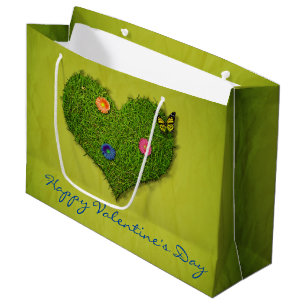Heart-Shaped Lawn Flowers Butterfly Large Gift Bag