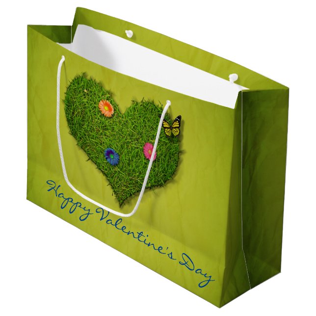 Heart-Shaped Lawn Flowers Butterfly Large Gift Bag (Front Angled)