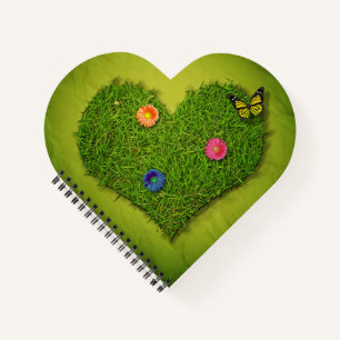 Heart-Shaped Lawn Flowers Butterfly Notebook