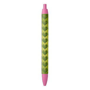 Heart-Shaped Lawn Flowers Butterfly Pattern Black Ink Pen