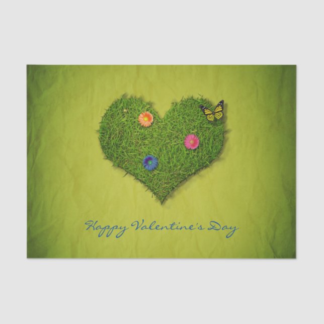 Heart-Shaped Lawn Flowers Butterfly Tissue Paper (Front)