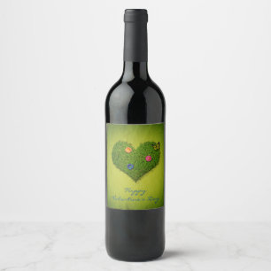 Heart-Shaped Lawn Flowers Butterfly Wine Label