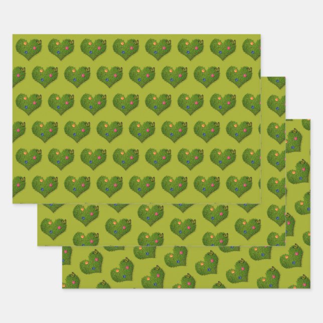 Heart-Shaped Lawn Flowers Butterfly Wrapping Paper Sheet (Set)