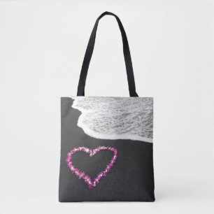Heart Shaped Lei on Black Sand Beach Tote Bag