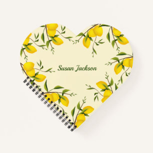 Heart Shaped Lemon Citrus Botanical Personalized Notebook
