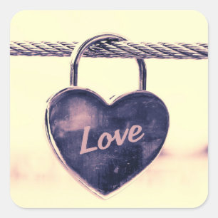Heart Shaped Love Padlock Attached to a Rope Square Sticker