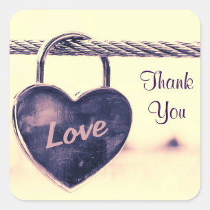 Heart Shaped Love Padlock Thank You Square Sticker