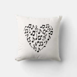 Heart-Shaped Music Notes Pillow (Light Background)