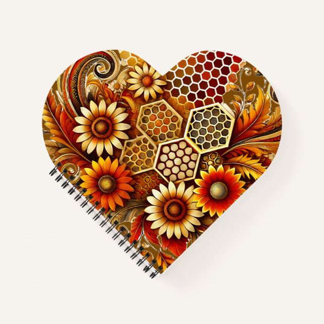 Heart-Shaped Notebook with Honeycomb and Sunflower (Front)