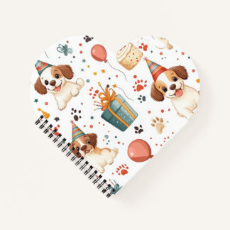Heart-Shaped Notebook with Puppy Birthday Design