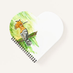 Heart-Shaped Notebook with Watercolor Hoopoe