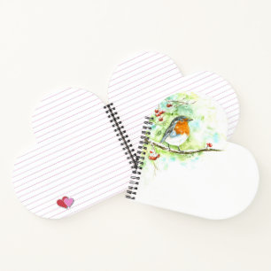 Heart-Shaped Notebook with Watercolor Robin