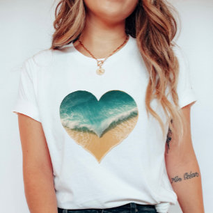 Heart-Shaped Ocean Waves, Romantic Beach Vibes T-Shirt