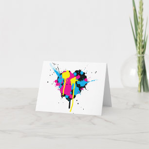 Heart Shaped Paint Splatter Colourful Ink Splash Card