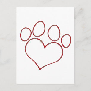Heart Shaped Paw Print Dog Cat Puppy Kitten Postcard