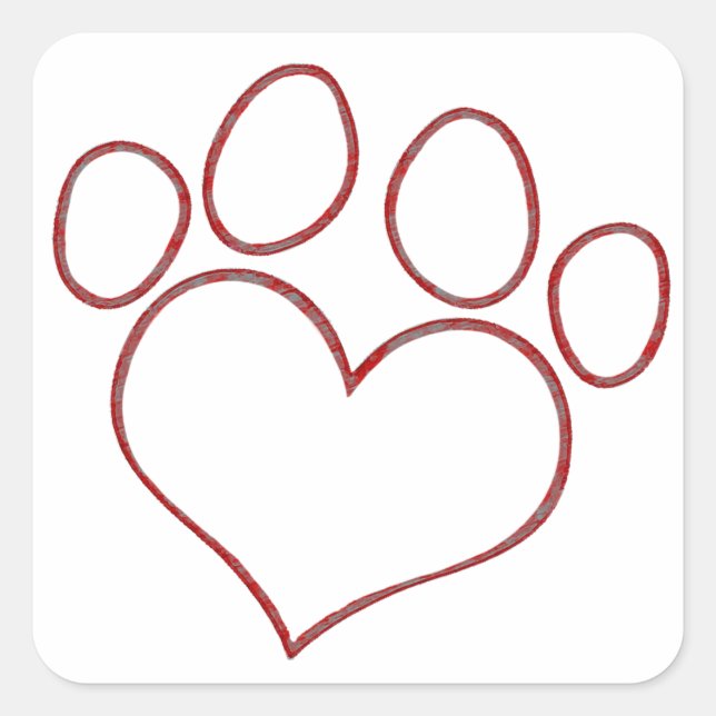 Heart Shaped Paw Print Dog Cat Puppy Kitten Square Sticker (Front)