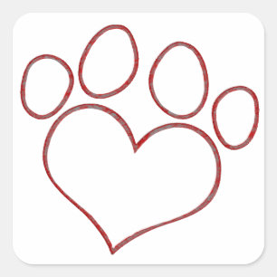 Heart Shaped Paw Print Dog Cat Puppy Kitten Square Sticker