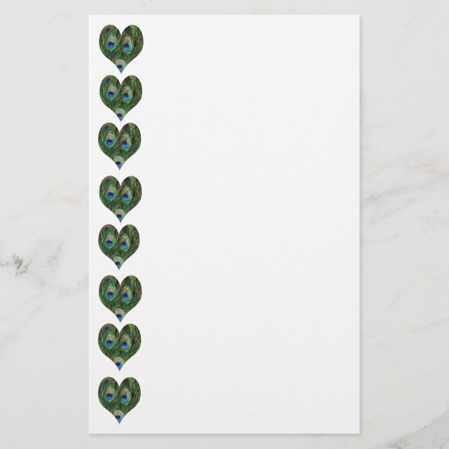 Heart Shaped Peacock Feathers Stationery (Front)