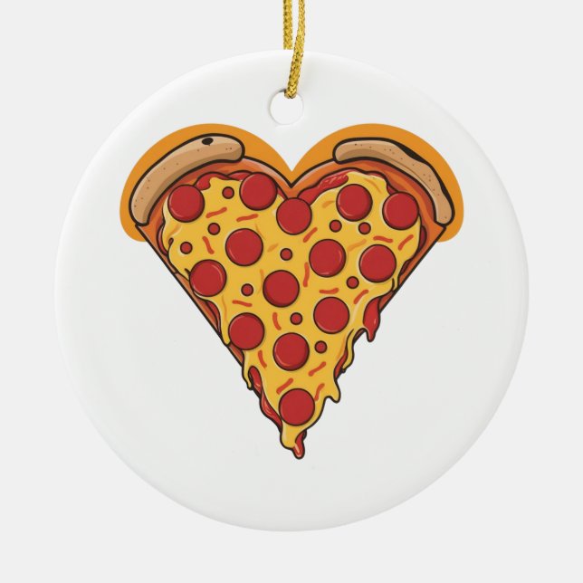 Heart-Shaped Pepperoni Pizza Design Ceramic Tree Decoration (Front)