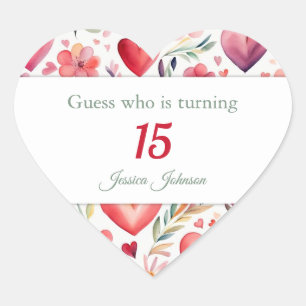 Heart Shaped Personalised 13th Birthday Stickers