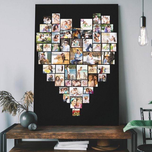 Heart Shaped Photo Collage 51 Pictures Black Canvas Print (Creator Uploaded)
