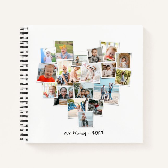 Heart Shaped Photo Collage Beautiful Family Diary  Notebook (Front)
