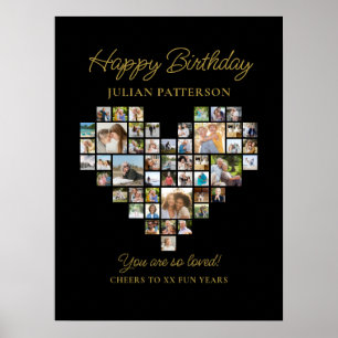 Heart Shaped Photo Collage Birthday Party Welcome Poster