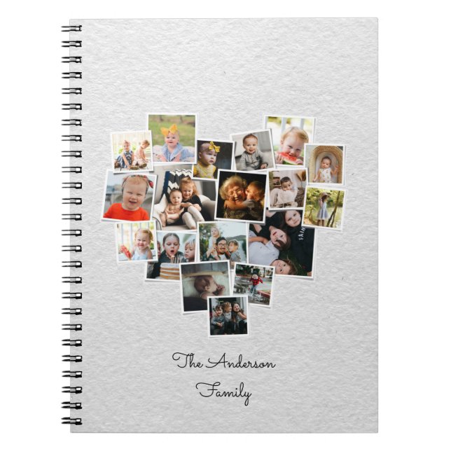 Heart Shaped Photo Collage Family Notebook (Front)