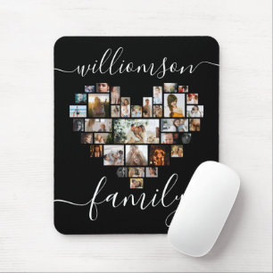 Heart Shaped Photo Collage Family Script Mouse Mat